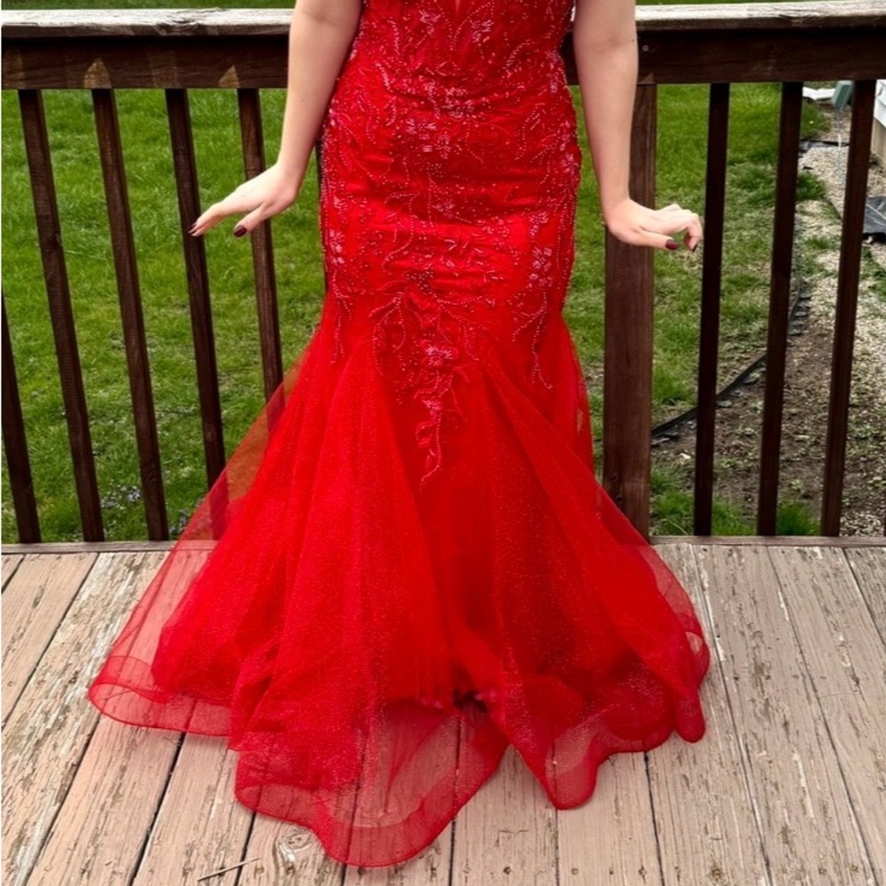 Camille La Vie Red Mermaid Prom Dress